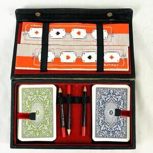 Vtg German Suited Playing Cards Bridge Set Two Decks with Pencils / Scoring Pads